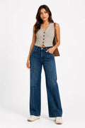 Jean Altiva wide leg azul medio con costuras contraste, edición limitada - mujer colombiana