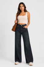 Jean Altiva wide leg negro desgastado, edición limitada - mujer colombiana