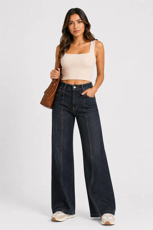 Jean Altiva wide leg negro desgastado, edición limitada - mujer colombiana